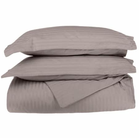 Egyptian Cotton 650 Thread Count Stripe Duvet Cover Set Full/Queen-Grey